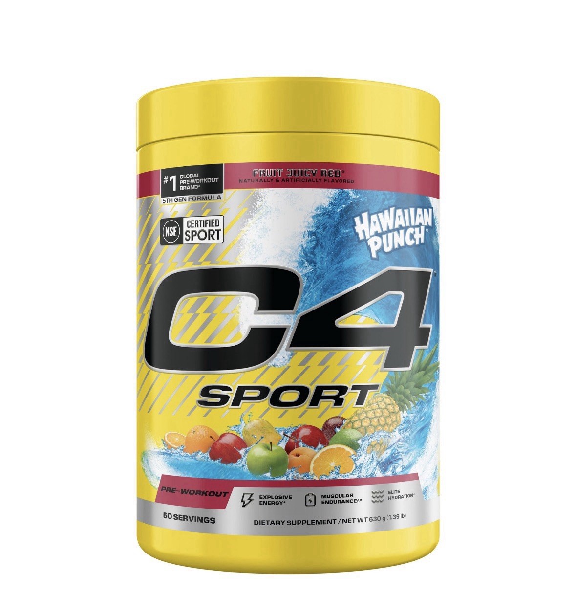 C4 Sport Pre-Workout Powder, Hawaiian Punch Fruit Juicy Red 1.39 lbs 50 Servings