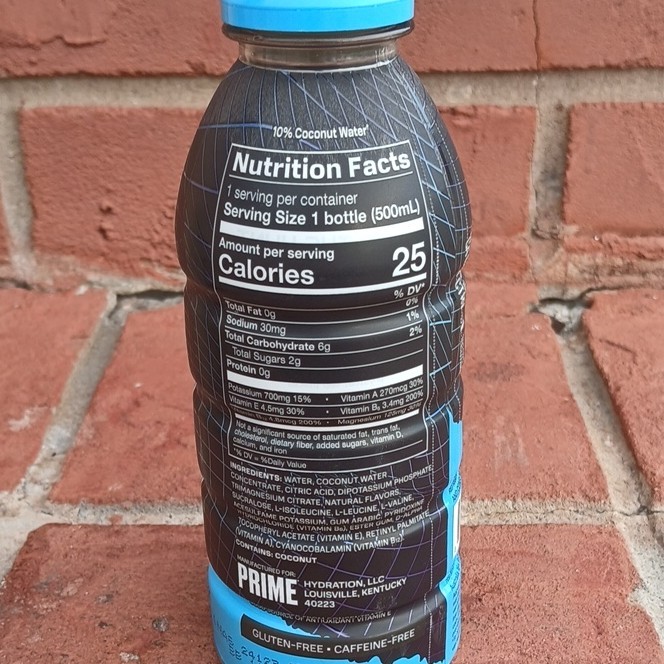 Prime Hydration Drink Blue Electrolytes 16.9 fl oz Gluten-Free Caffeine-Free