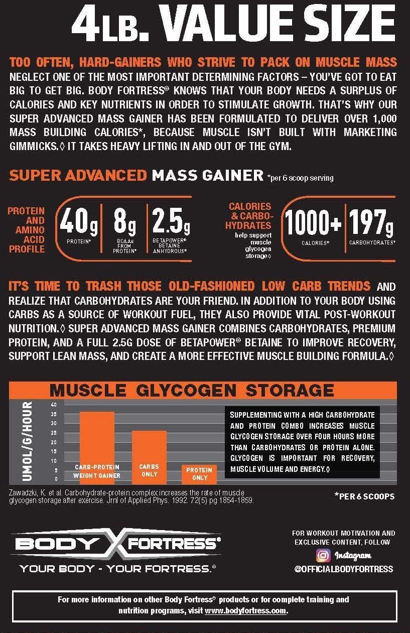 Body Fortress Super Advanced Mass Gainer Chocolate 4 Lb Protein Powder