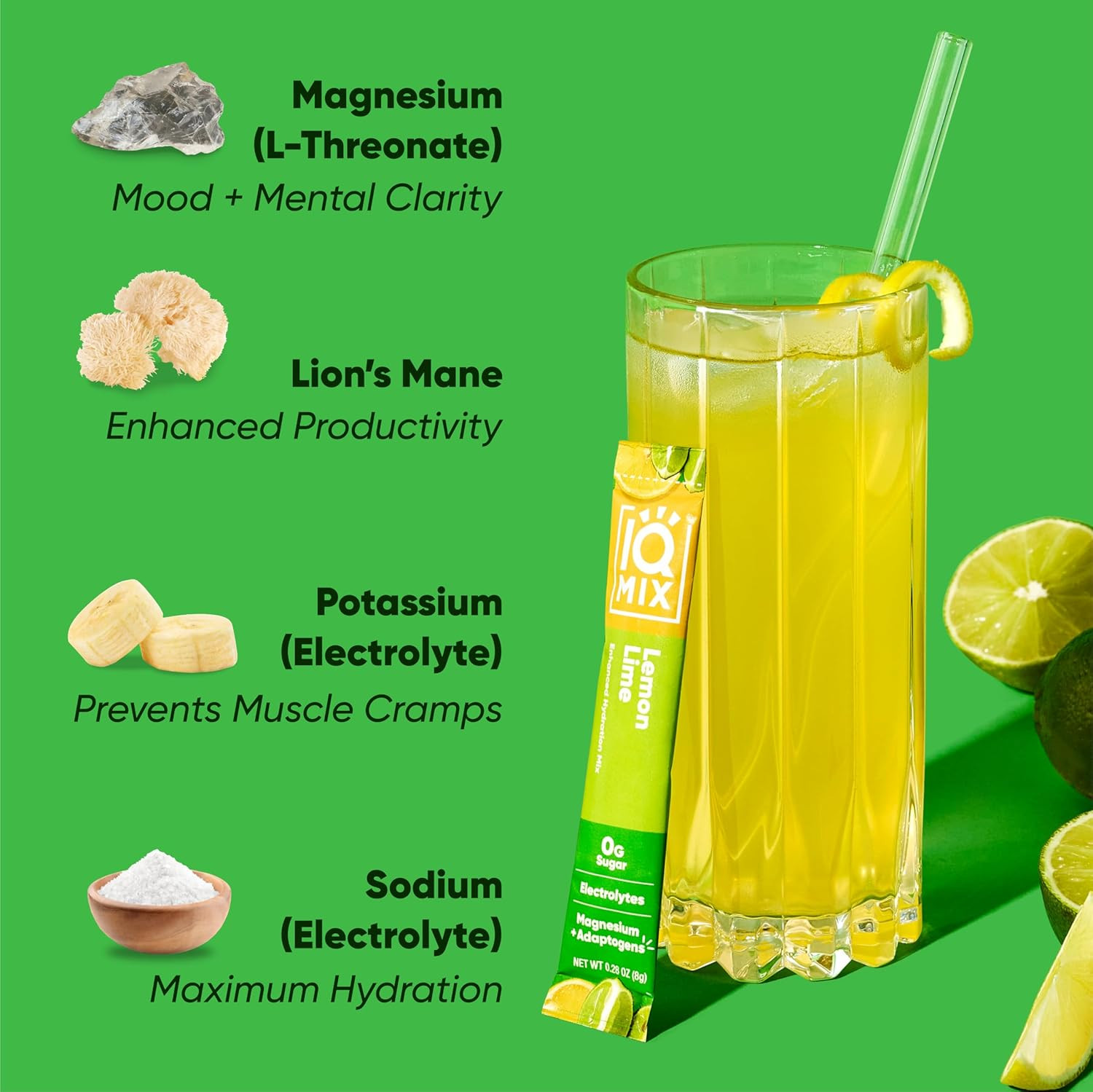 IQMIX Hydration Electrolyte Powder, Lemon Lime Sugar-Free Drink Mix, 20 Count