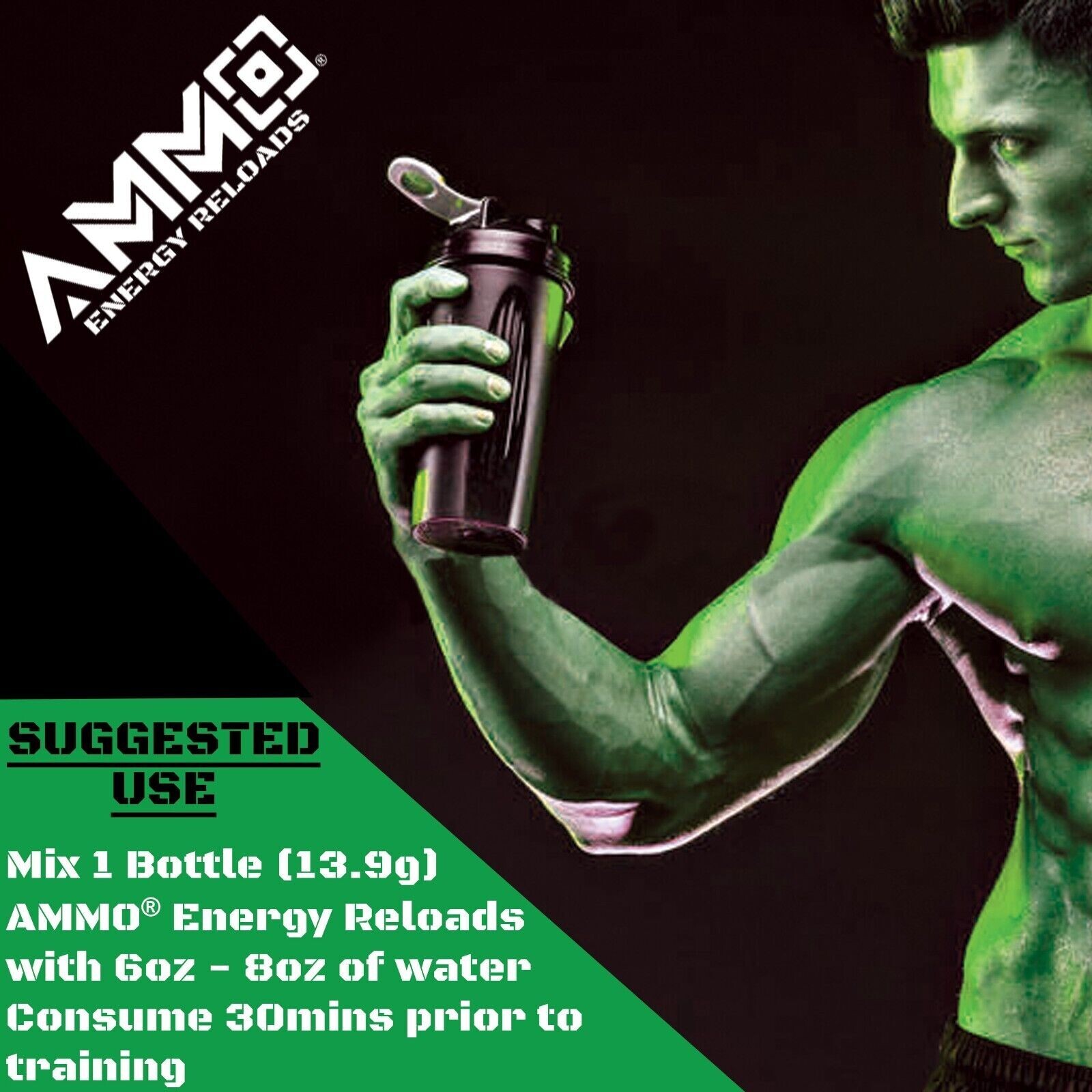 NEW AMMO Pre Workout powder Energy Reload 3pk sample Zero Sugar ALL Natural usa