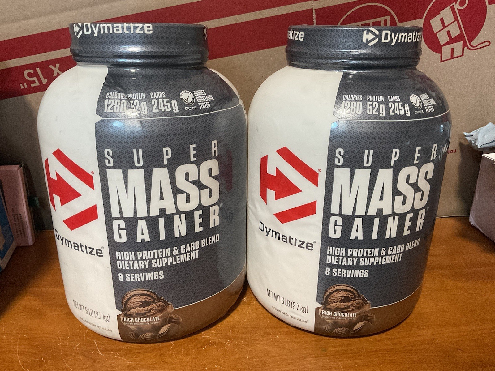 Pair Of Dymatize Super Mass Gainer Protein Powders, Rich Chocolate