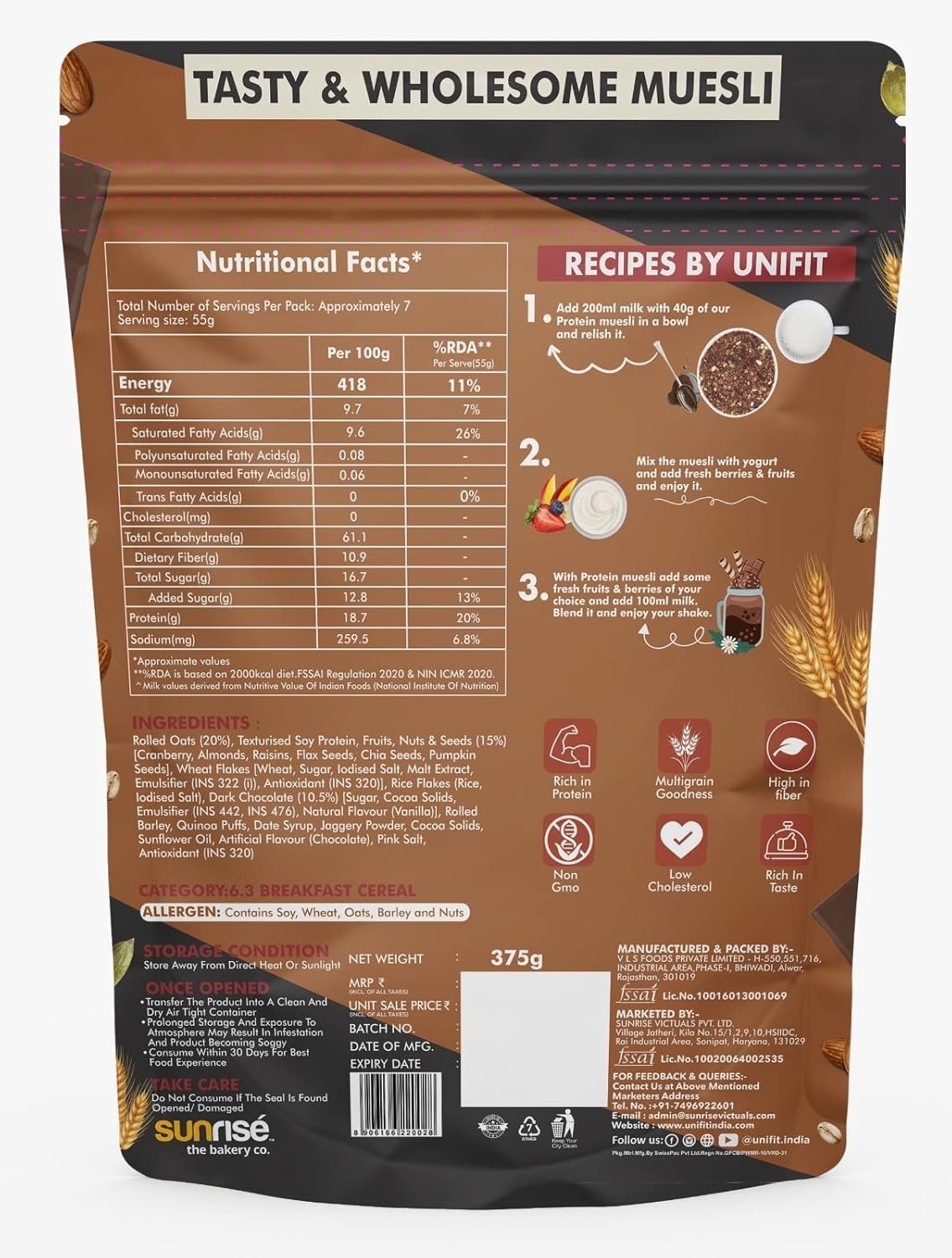 UNIFIT PROTEIN MUESLI 375g