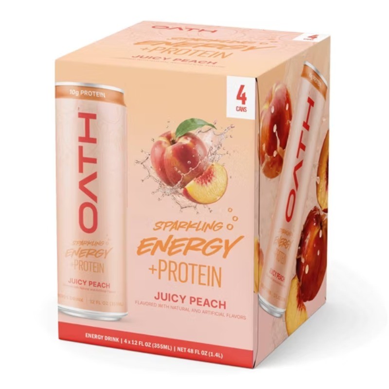 Oath Nutrition Sparkling Juicy Peach Energy – 10g Protein – 12 fl oz Can/4 pk
