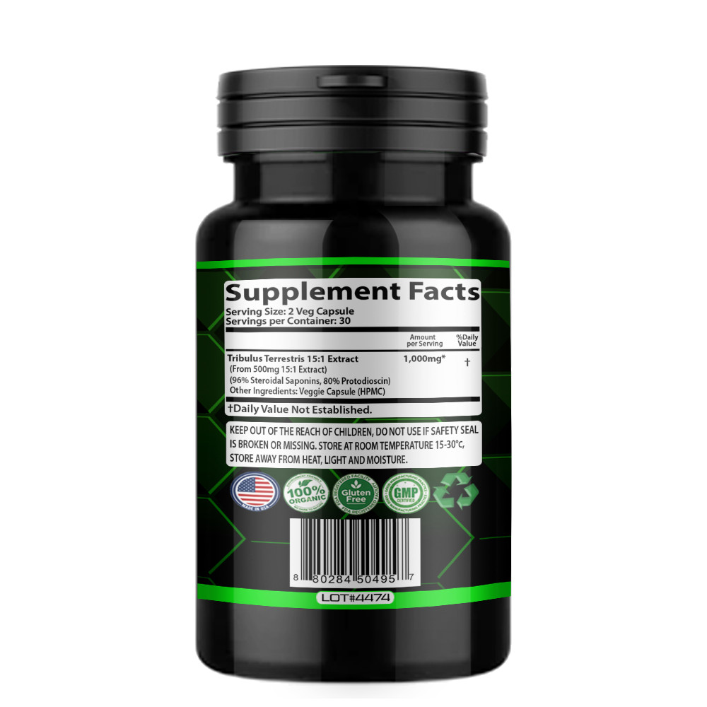 TRIBULUS TERRESTRIS EXTRACT 96% SAPONINS 7500mg WORKOUT SUPPLEMENT 2 BOTTLES