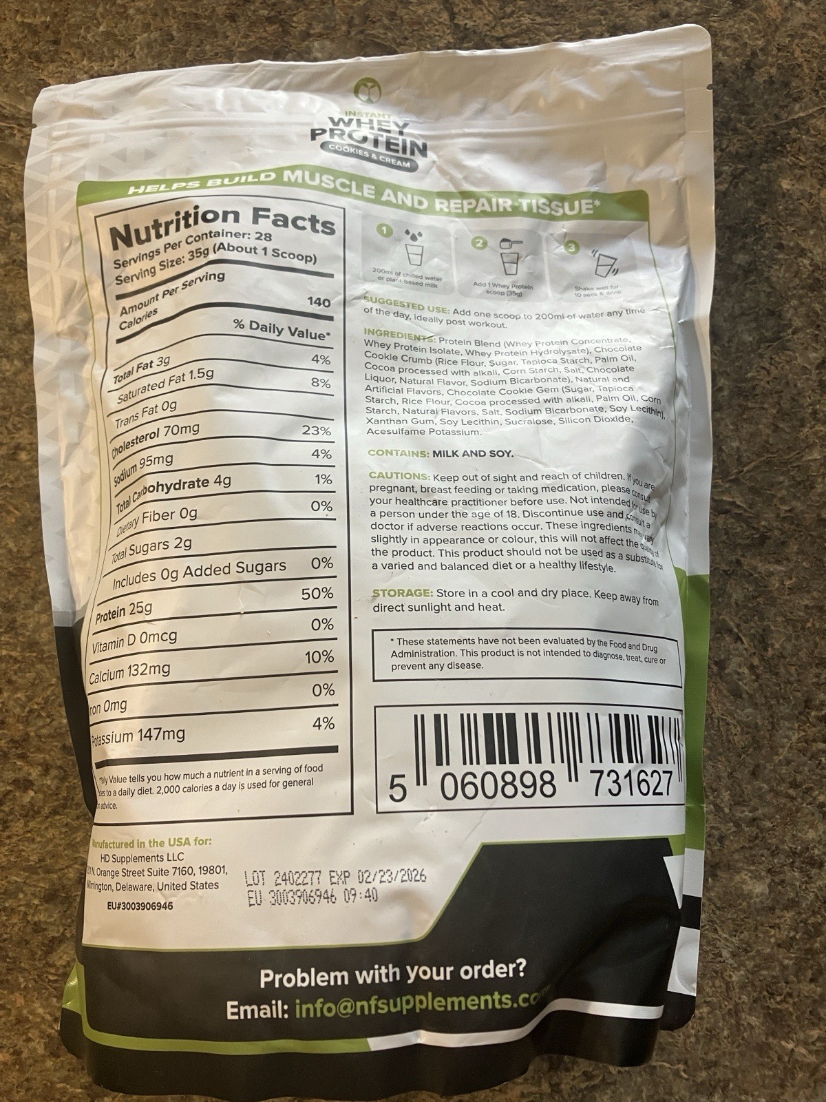 Instant Whey Protein Powder Cookies & Cream, 2.2 lbs 28 servings 2/26 ( X2)