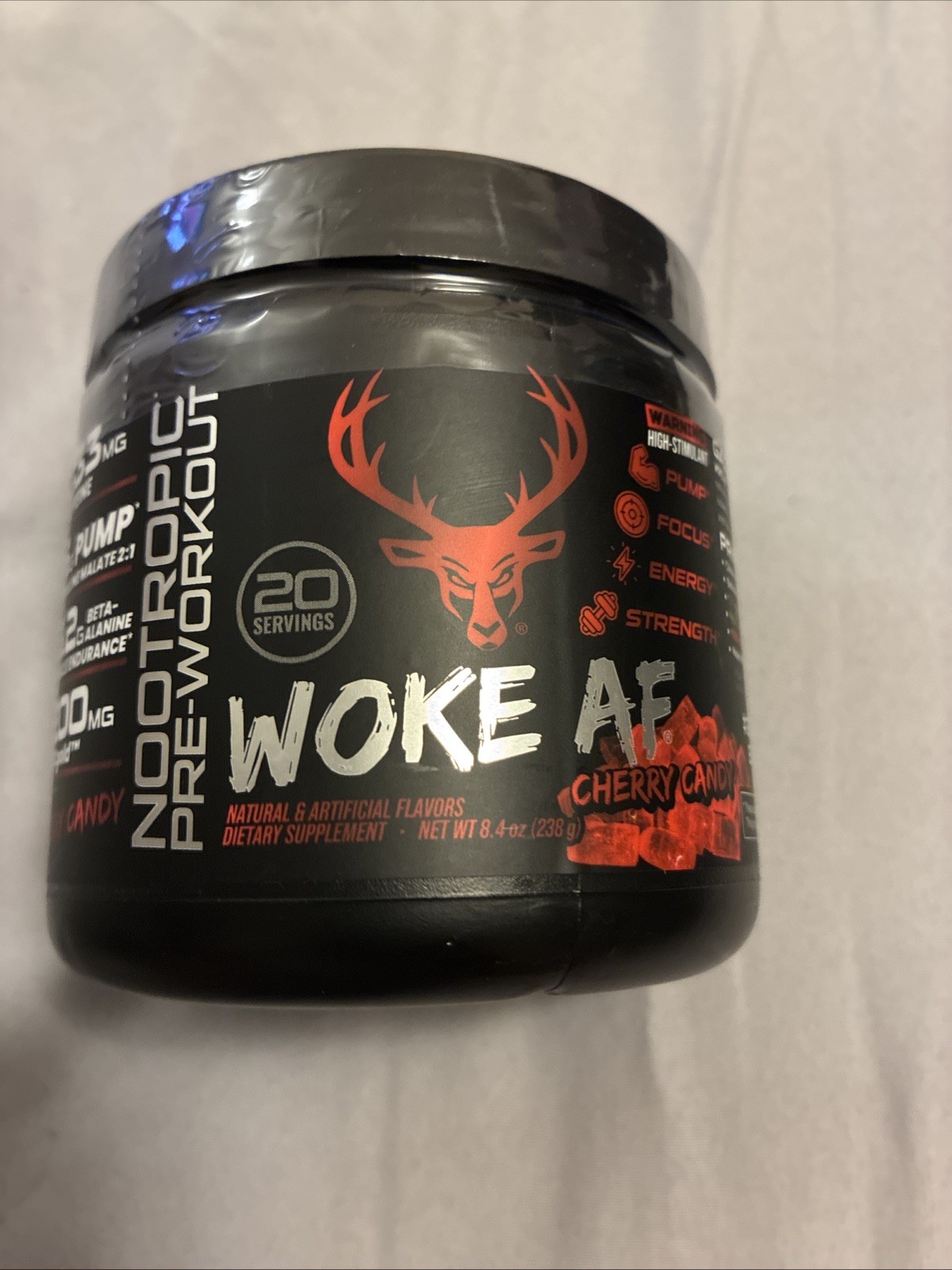 Bucked Up Woke AF Cherry Candy Nootropic Pre-Workout Powder 20 Servings Exp02/2