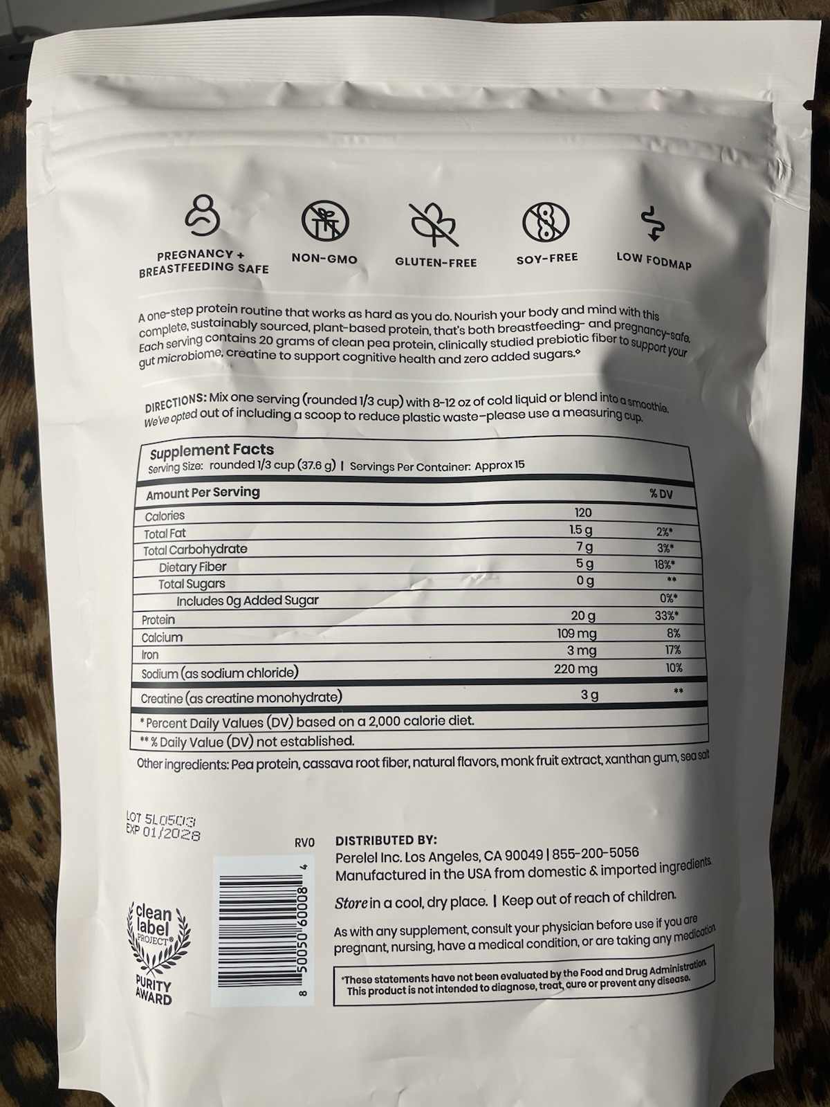 Perelel Triple-Support Protein Powder No Added Sugar Creamy Vanilla 19.9 oz