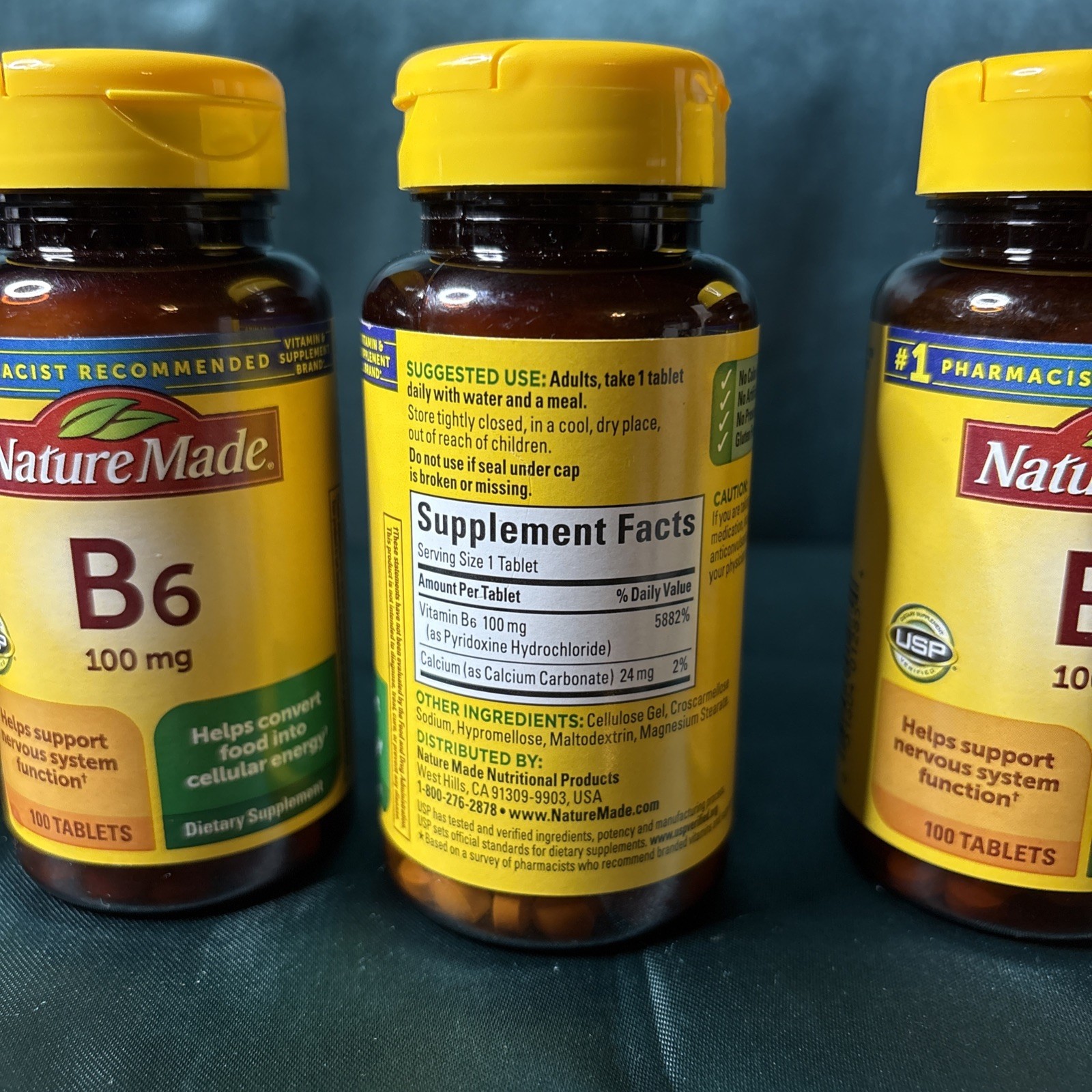 3 -Nature Made Vitamin B6 100mg Support Nervous System 100Ct Tablets Exp 02/2029