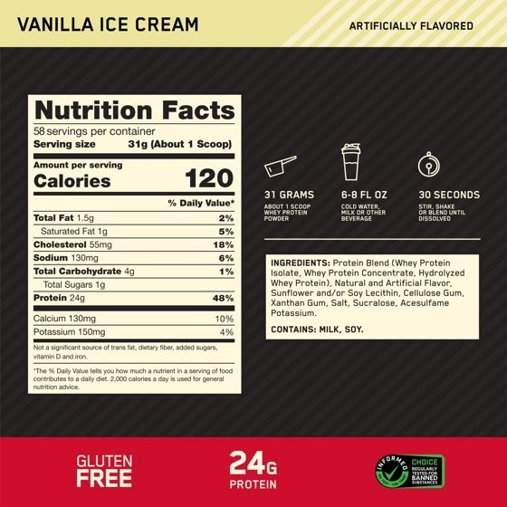 Optimum Nutrition Gold Standard 100% Whey Protein Powder Vanilla,22, 2 Pack