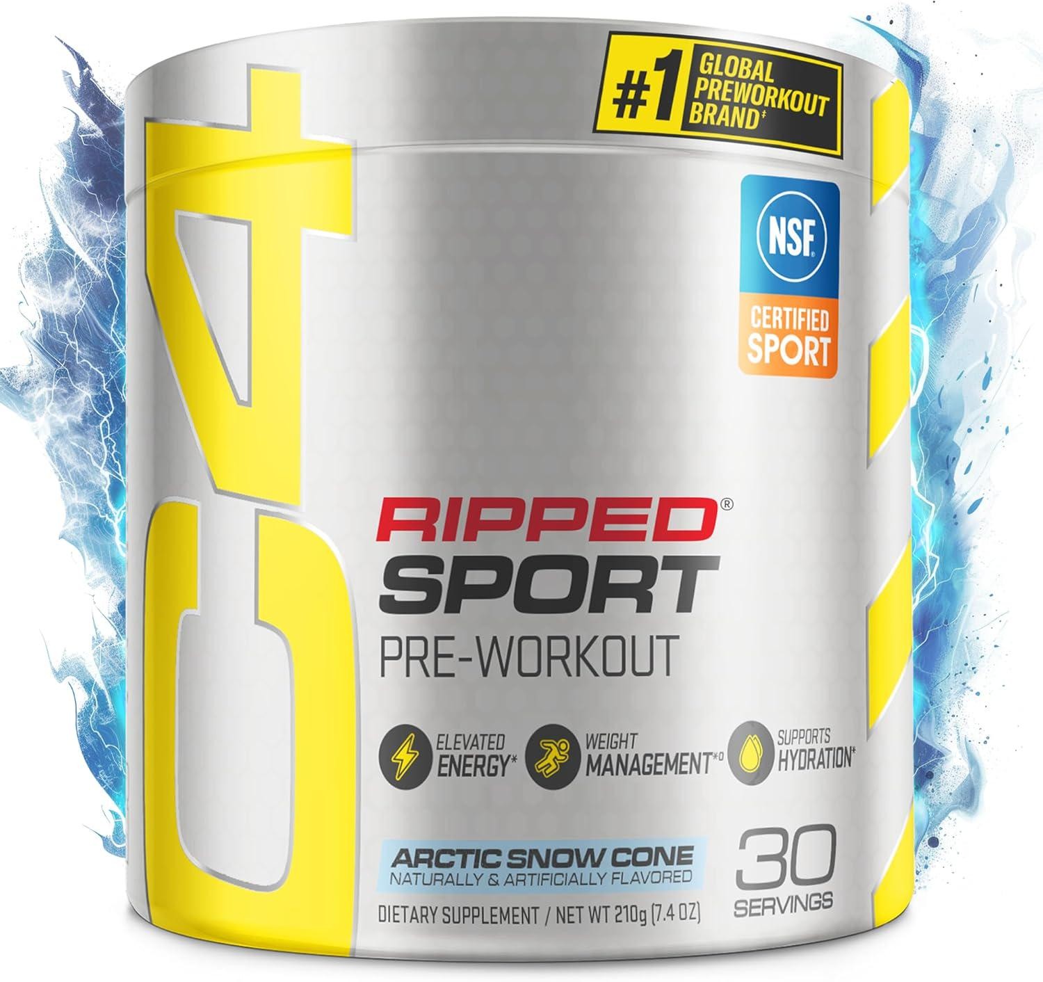 C4 Ripped Sport Pre Workout Powder Arctic Snow Cone – NSF Certified for Sport +