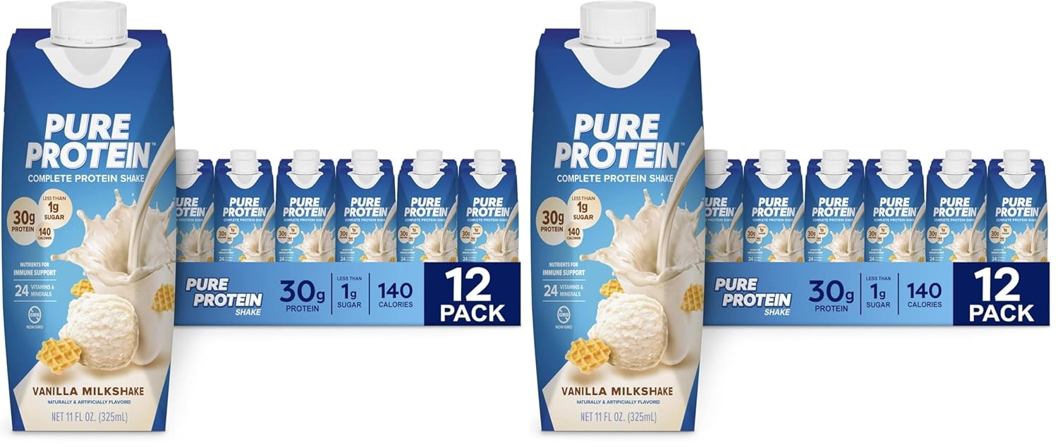 Pure Protein Vanilla Protein Shake 30g Complete Protein Vitamins A, C, D 12 Pack
