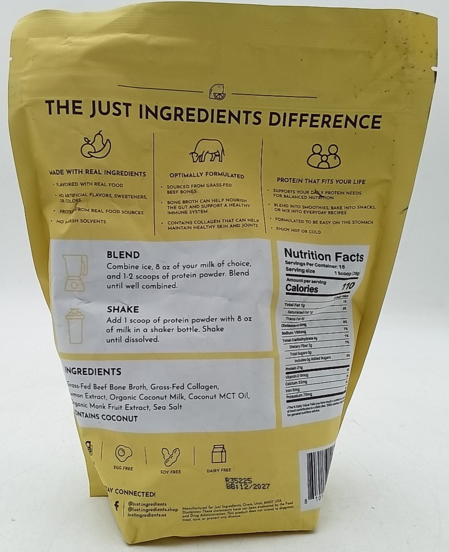 Just Ingredients Protein Powder BB 12/27