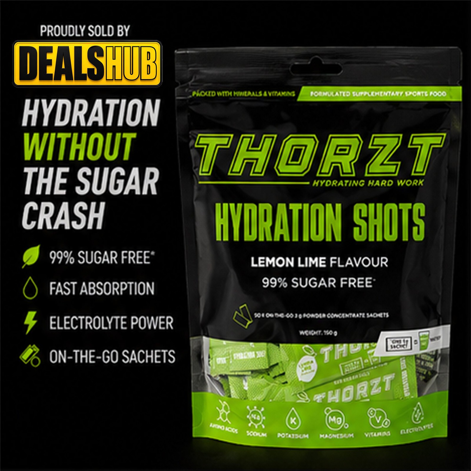 THORZT SSSFLL – 50 x 3gm Sachets Lemon Lime Flavour Sugar Free Solo Shots