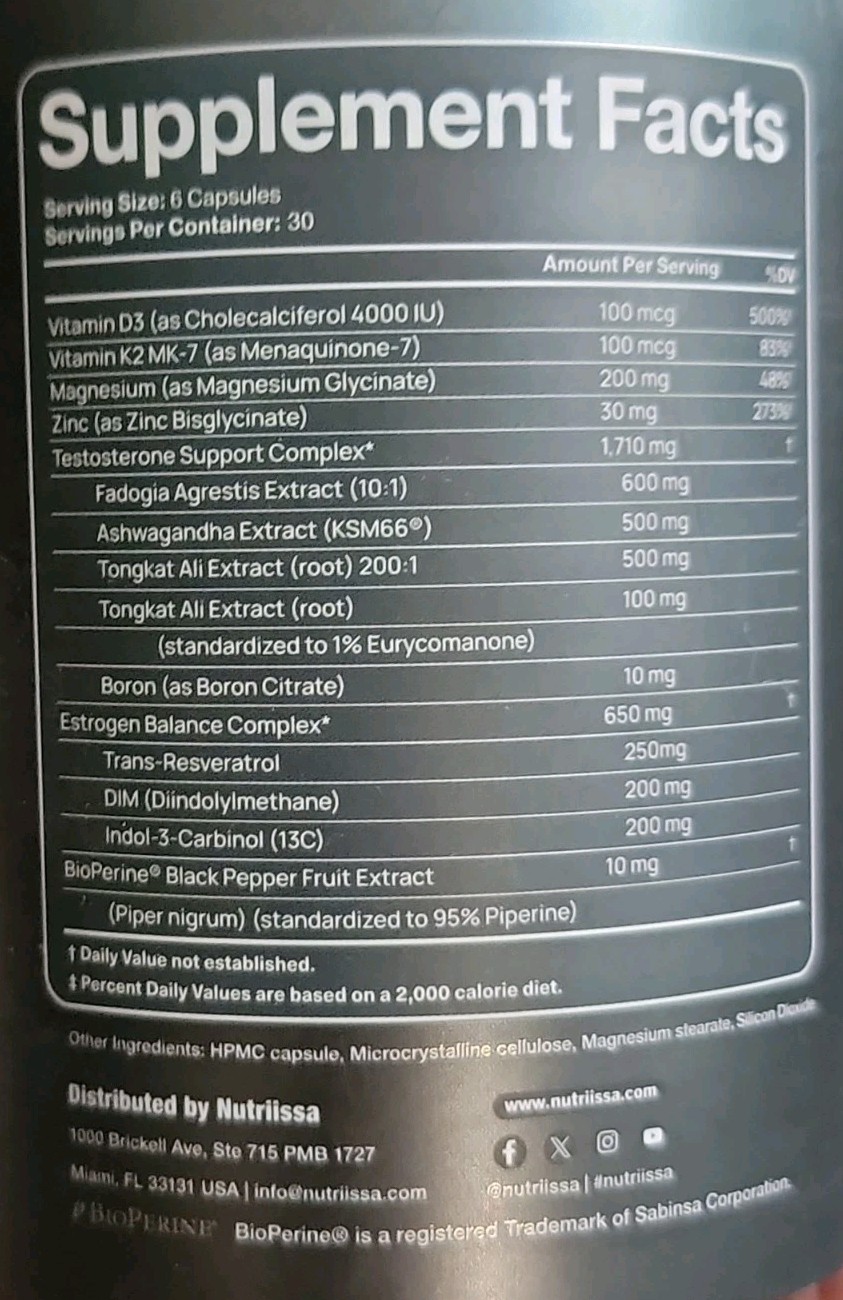 Nutriissa PCT Post Cycle Therapy Estrogen Control 2700mg, 180 Capsules, SEALED