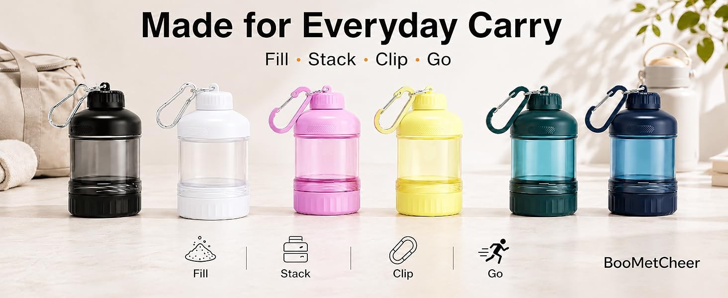 2 Pack Protein Powder Container to Go with Keychain & Keyring, Large Capacity,