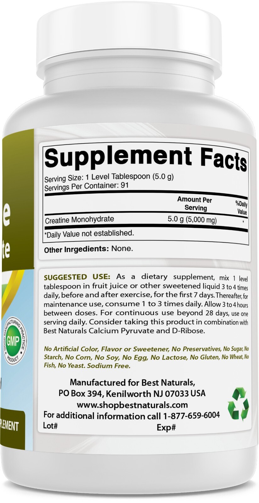2 Pack Best Naturals Creatine Monohydrate 1 Lb Powder