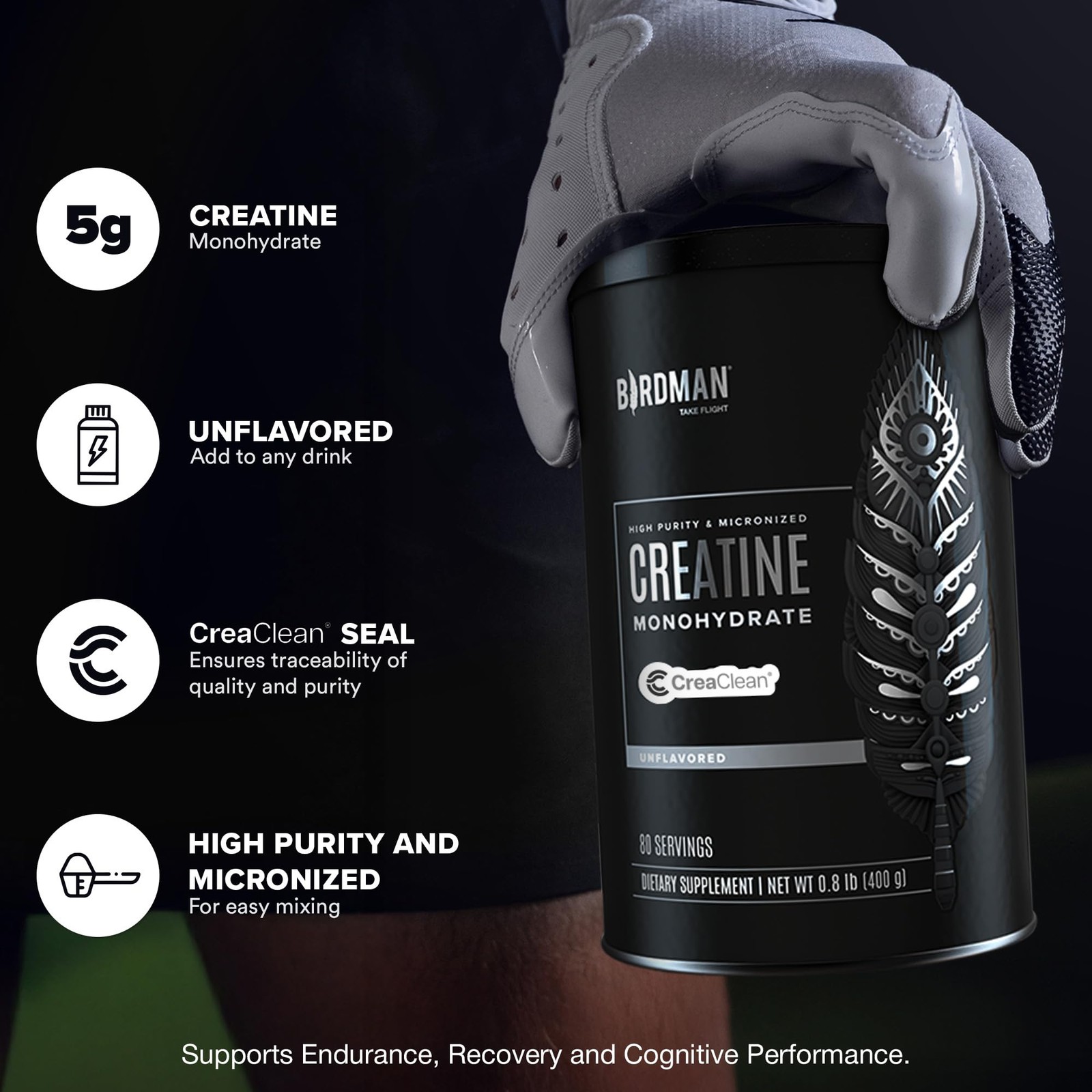 BIRDMAN Micronized Creatine Monohydrate Powder, 80 Servings (400 g), Powder