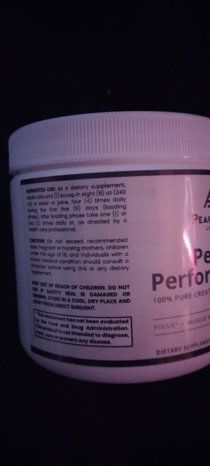 peak age labs peak performance 100% creatine monohydrate 8.8oz 250g exp 12/27