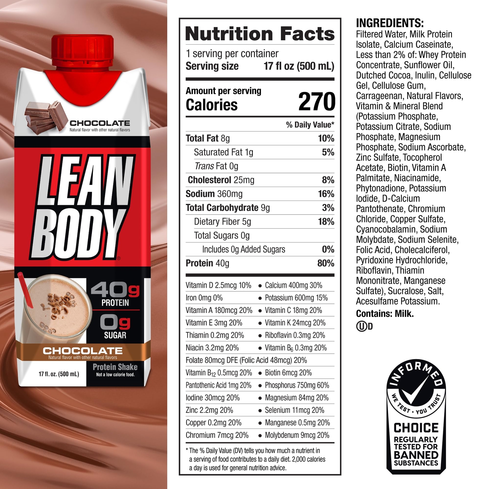 Labrada Lean Body Protein Shake 17 Fl Oz Pack of 12 40g Protein Ready to Drink