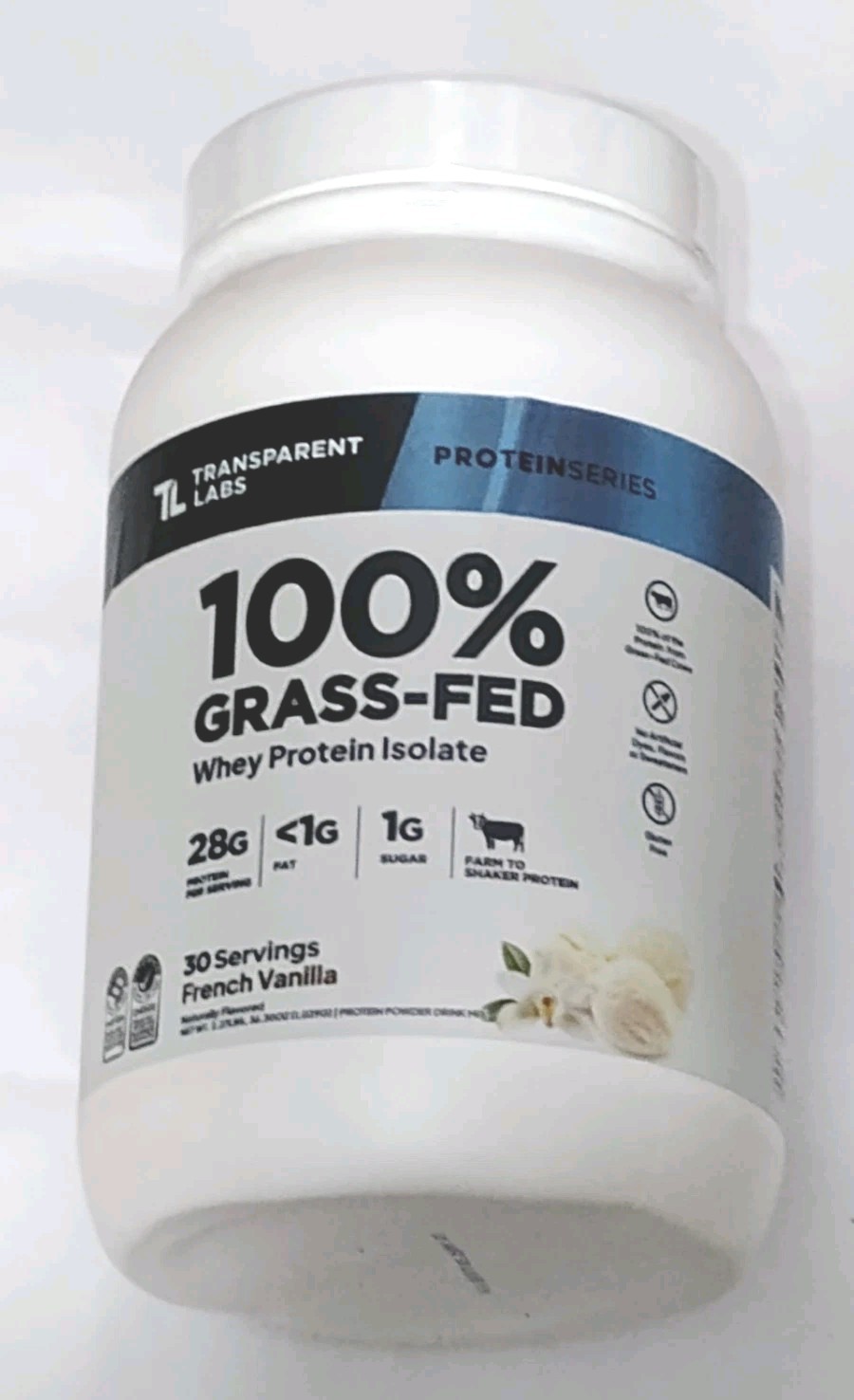 Transparent Labs 100% Grass Fed Whey Protein Isolate French Vanilla 30 Serving