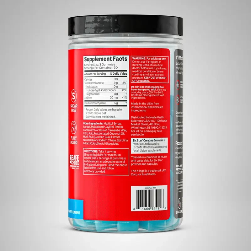 Creatine Gummies Blue Raspberry Muscle & Performance Supplement 5g 30 Servings
