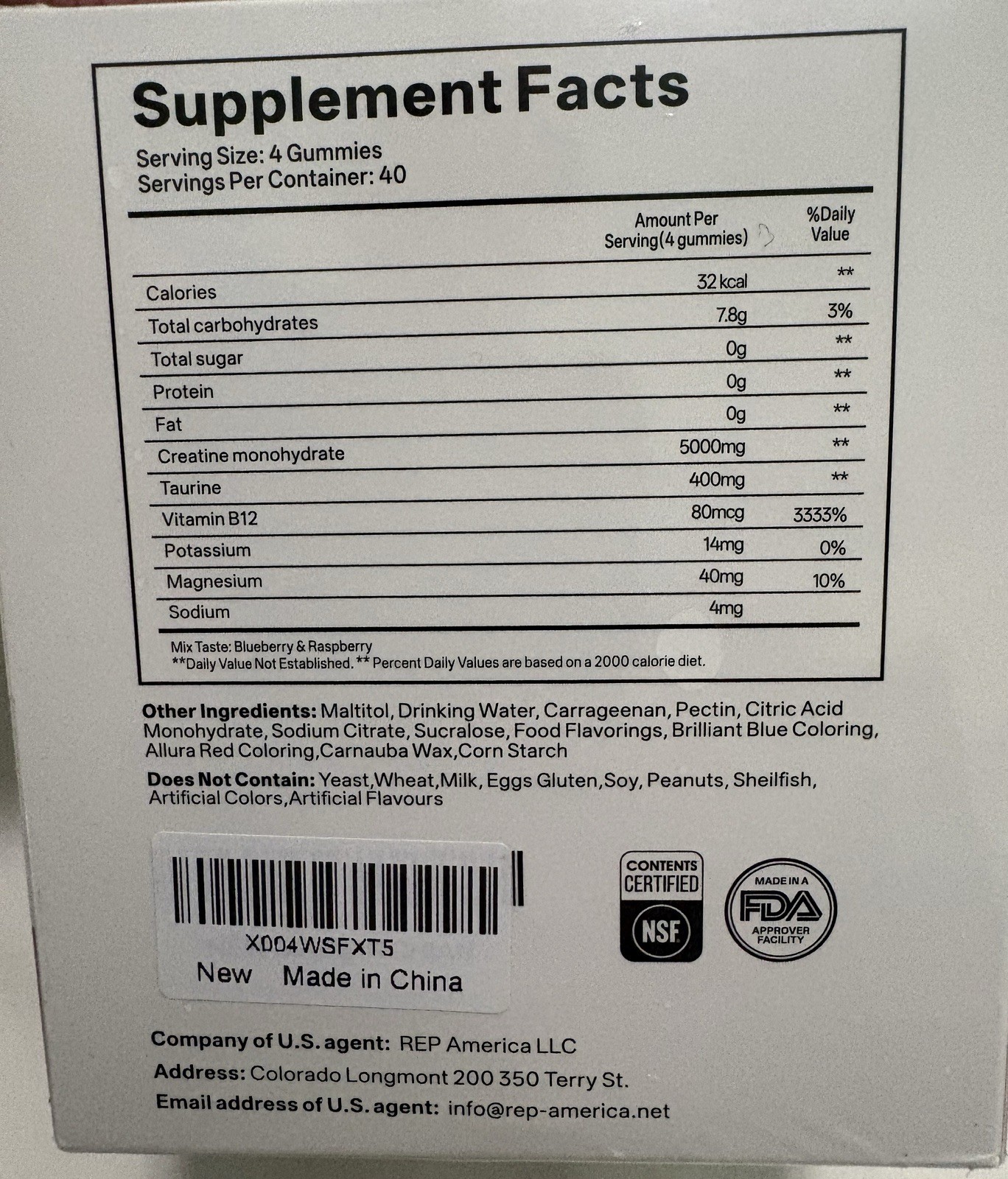 Gabe Sunnybears Creatine Monohydrate 5000mg – 160 Gummies Raspberry Blueberry