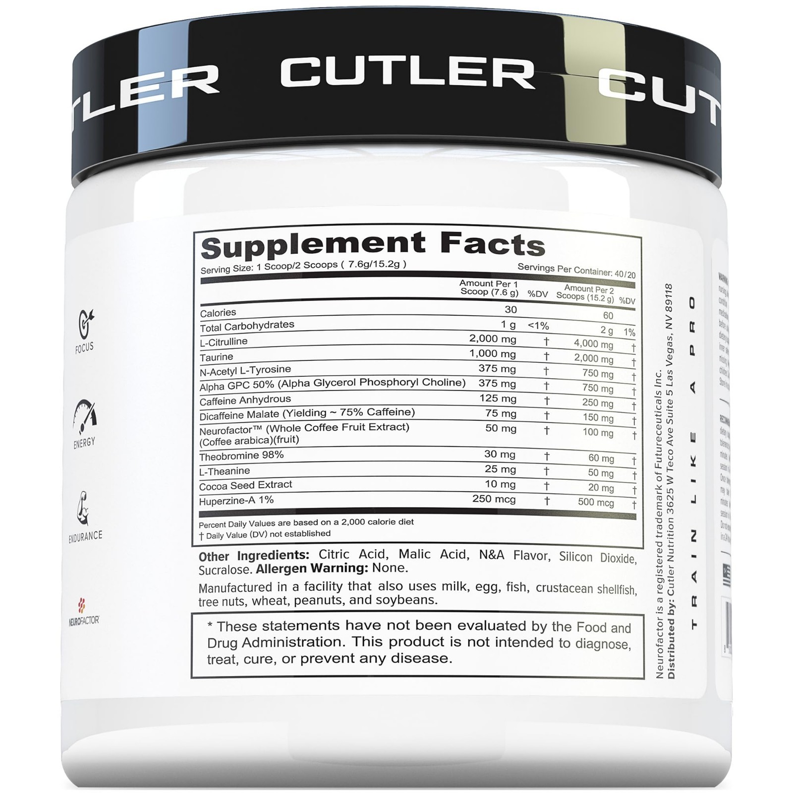 Nootropic Pre-Workout Powder – Sour Blue Razz, 40 Scoops | Energy, Focus, L-Citr