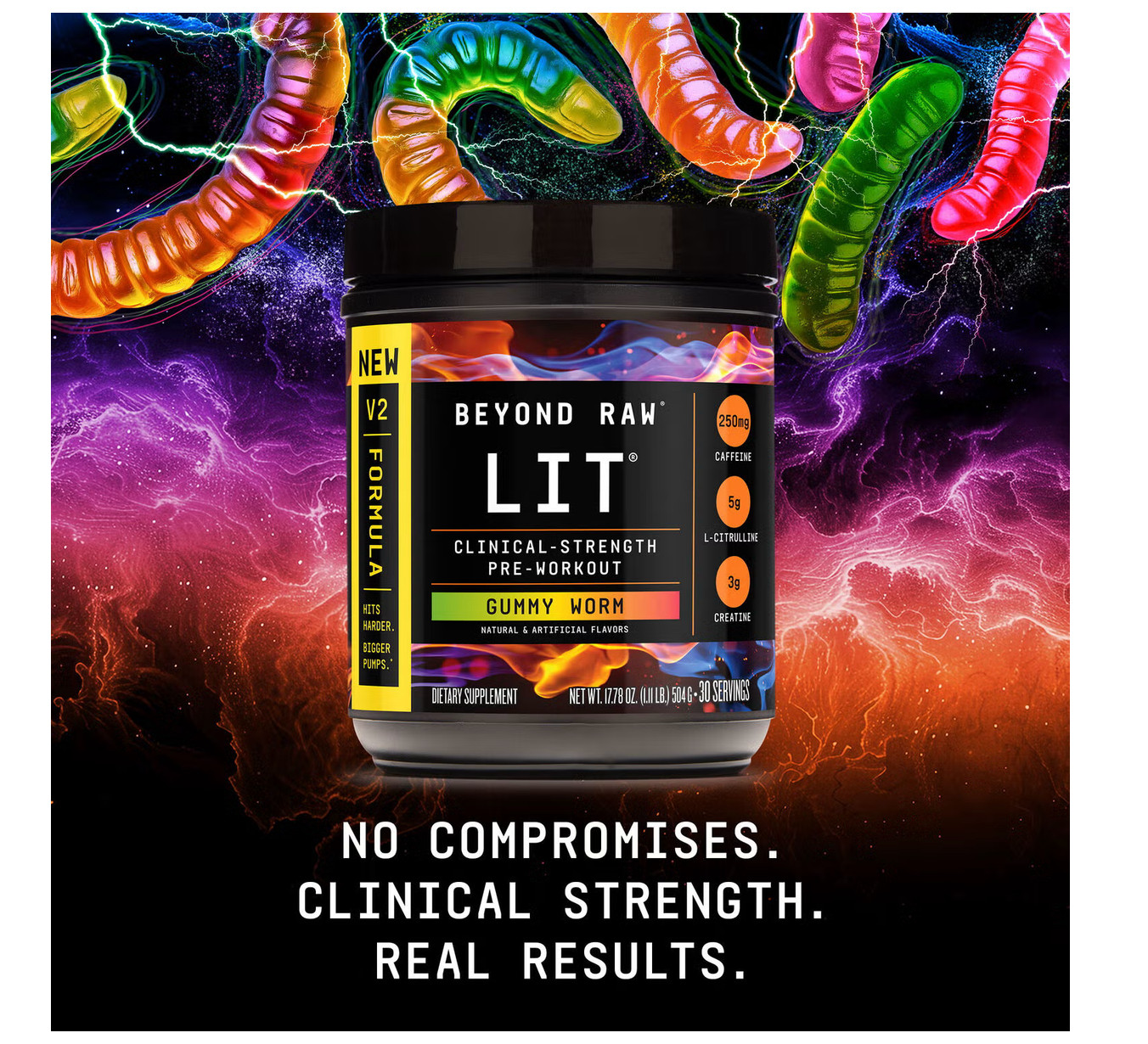 Beyond Raw – LIT V2 Pre-Workout – Gummy Worm (30 Servings)