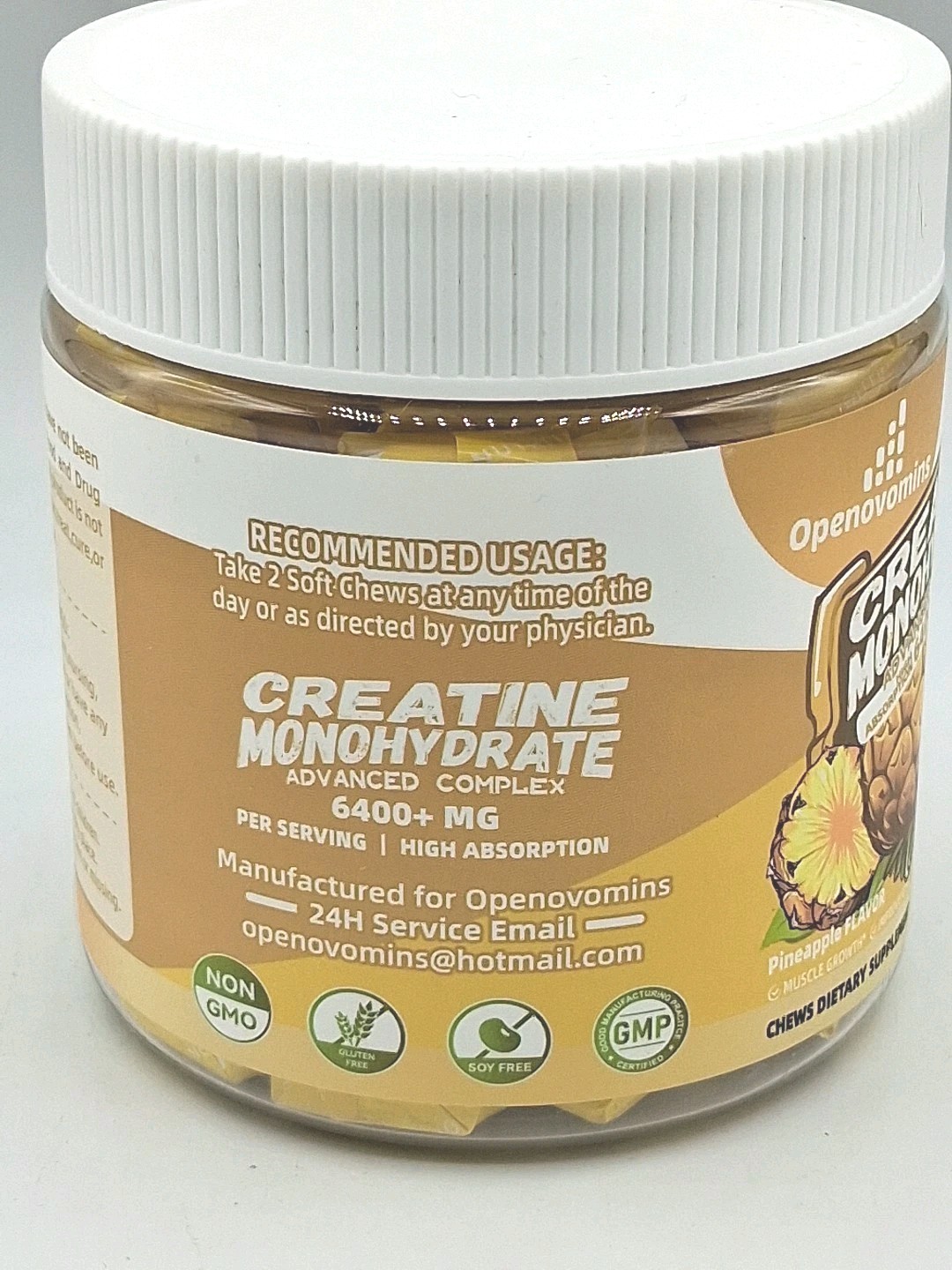 Opencore: Creatine Monohydrate Powder 6400mg Pineapple Flavor Sugar Gluten Free