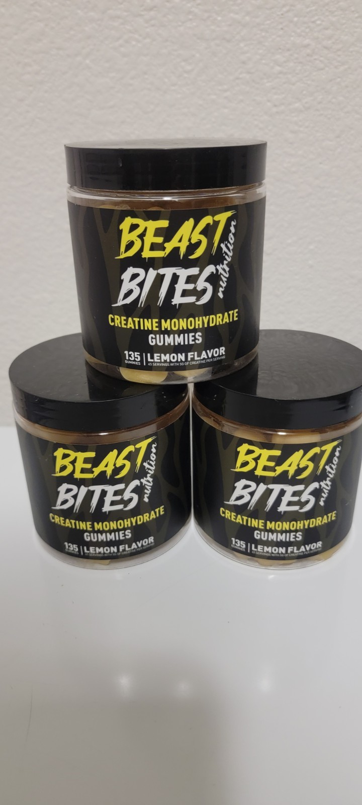 (3) Beast Bites Nutrition Creatine Monohydrate Gummies Vegan Lemon 45sv 135ct 5g