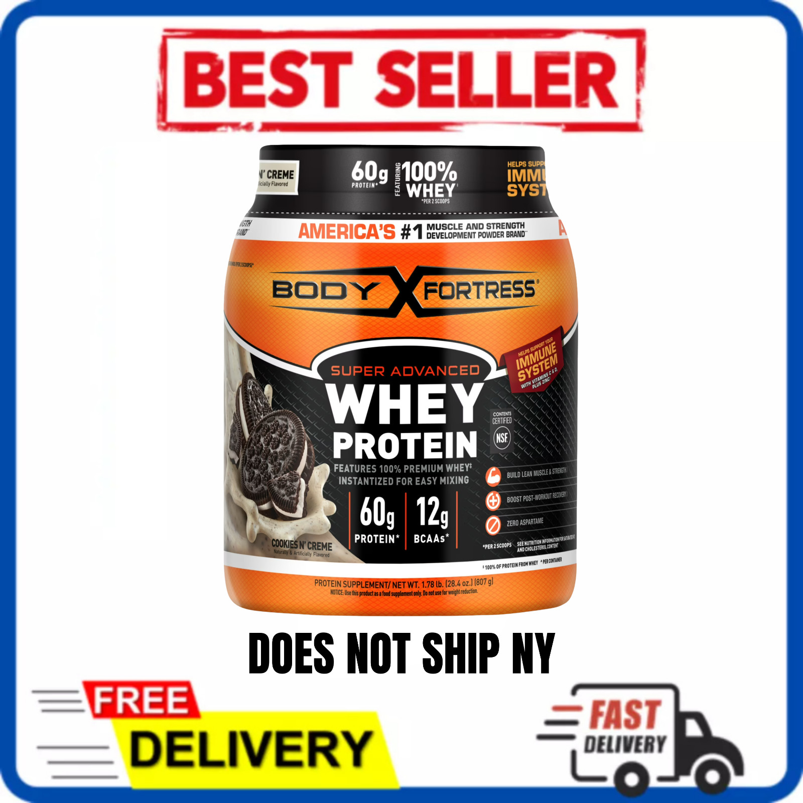 Body Fortress Super Advanced 100% Premium Whey Protein Cookies N Creme 1.74lb