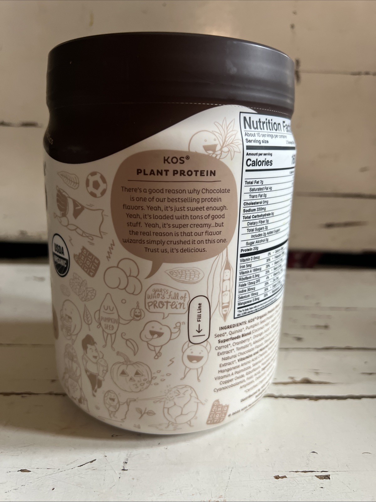 KOS Nature Powered Organic Plant Protein 20g Protein Chocolate Flavored 13.75 Oz