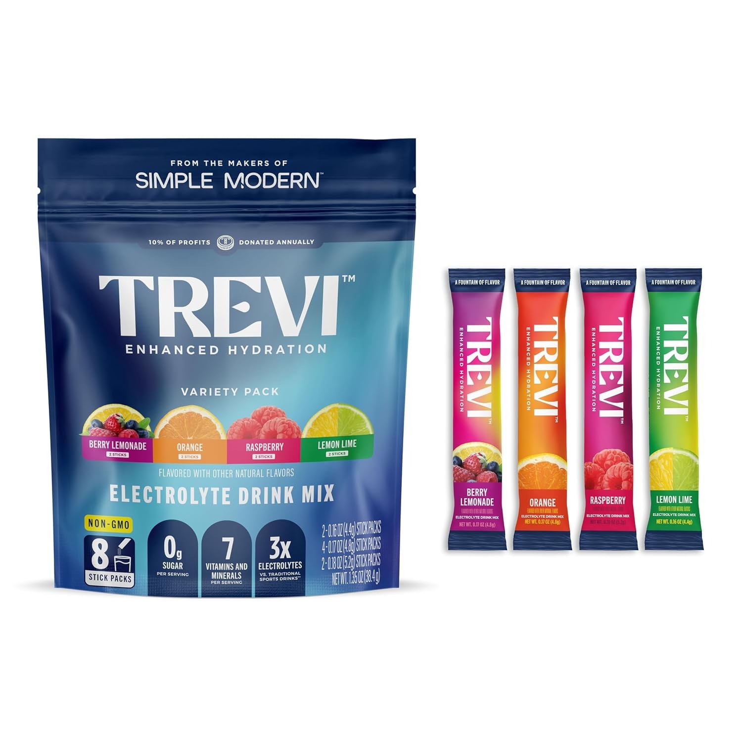 TREVI Electrolytes Powder Packets, Sugar Free Hydration Favorites 8 Count | Esse