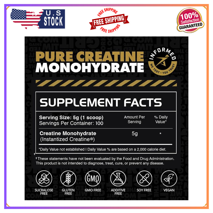 Gains in Bulk Creatine Monohydrate Powder Unflavored 100 Servings