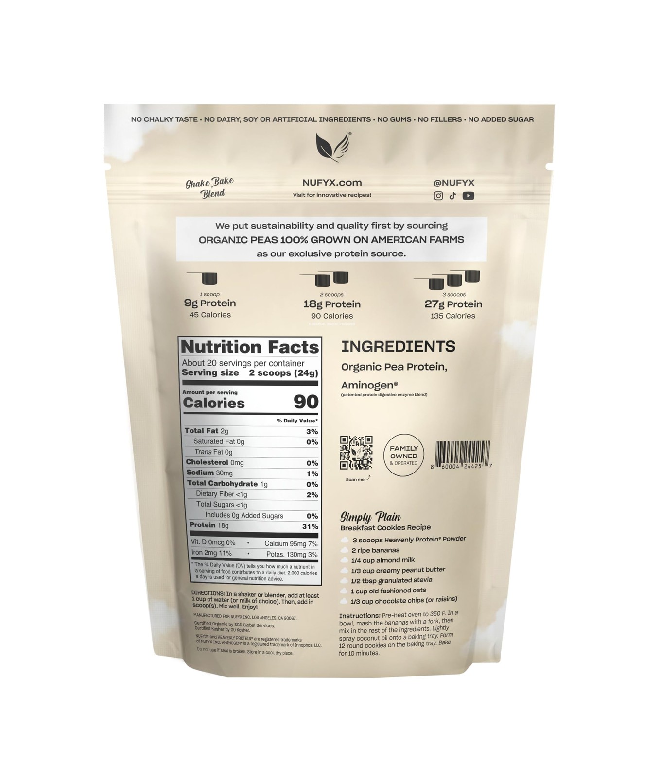 NUFYX® Family Owned Protein Powder, Organic Plant-Based, Made with 100% USA Grow