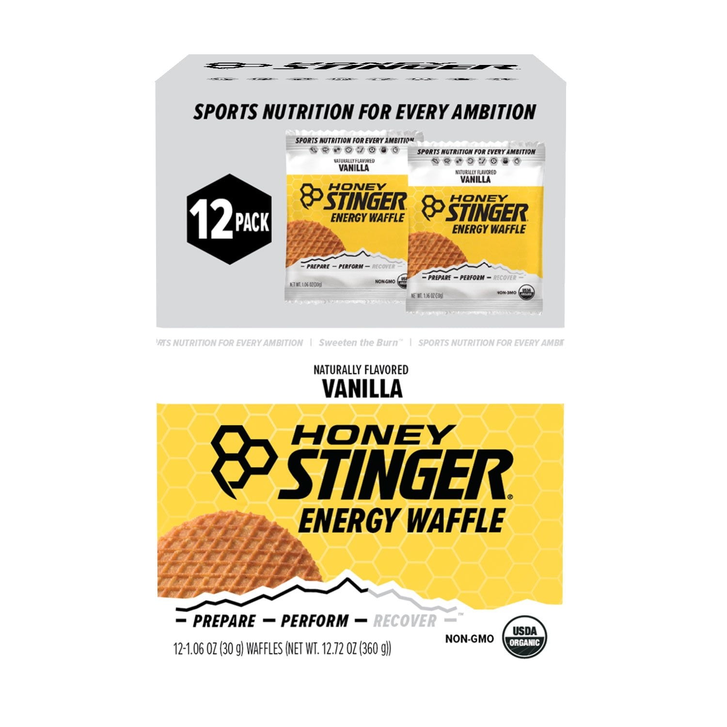 Honey Stinger Organic Energy Waffle, Vanilla, Caffeine Free 1.06 oz., 12 pk.