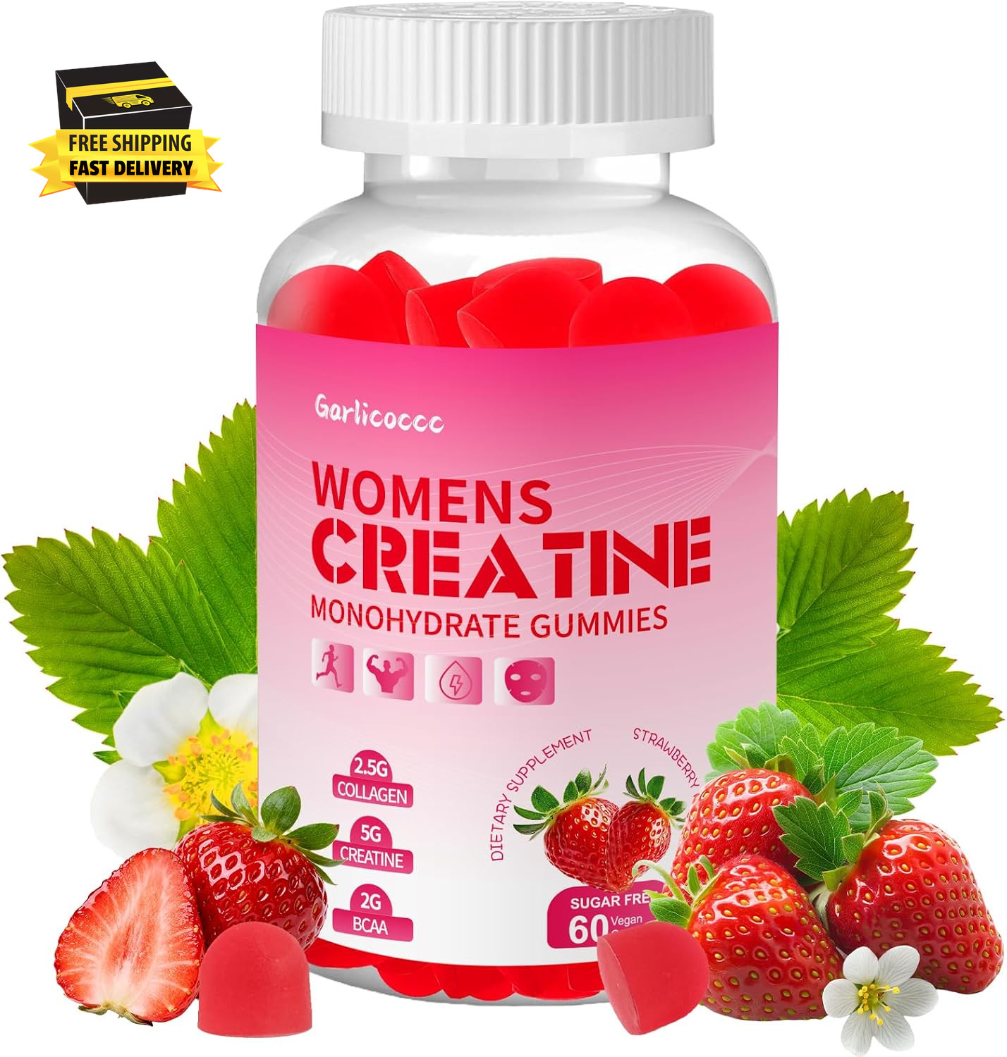 Sugar Free Creatine for Women, Creatine Monohydrate Gummies with Collagen,Energy