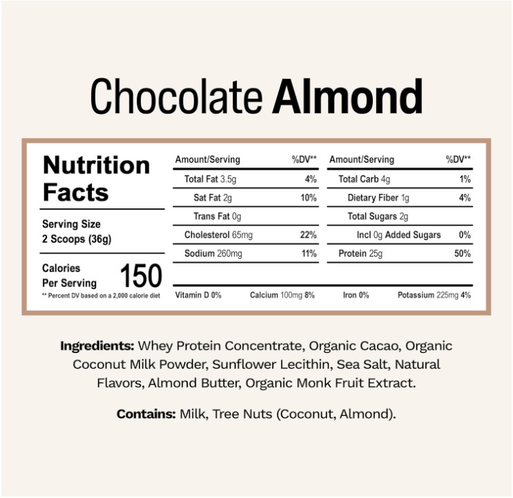 Rise Grass-Fed Whey Protein Powder, Chocolate Almond, 2.4 lb, 25g Protein