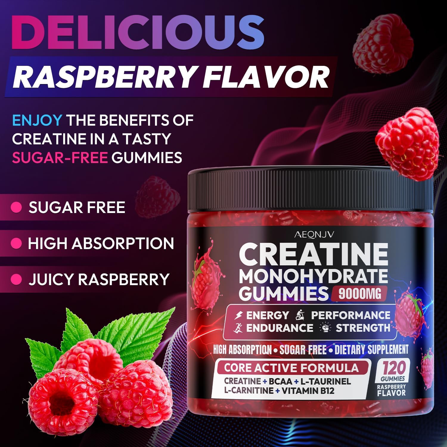 Creatine Gummies Monohydrate Complex 9000MG, Pre-Workout for Men & Women, Creati