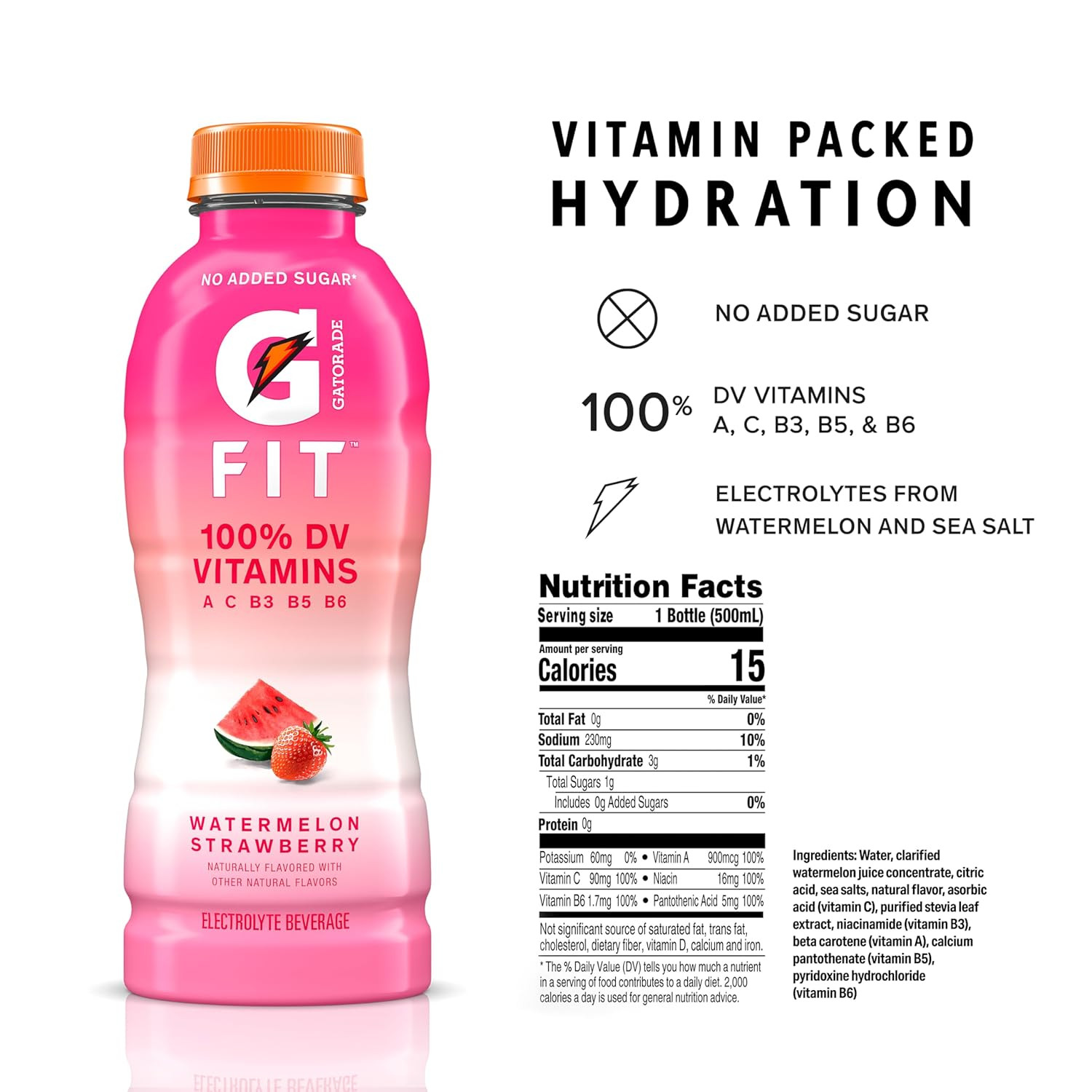 Fit Electrolyte Beverage, Healthy Real Hydration, Watermelon Strawberry, 16.9.oz