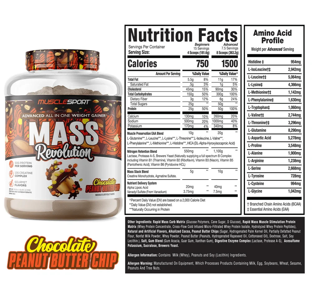 MUSCLESPORT MASS REVOLUTION CHOCOLATE PEANUT BUTTER 5 lbs (2,275 g)