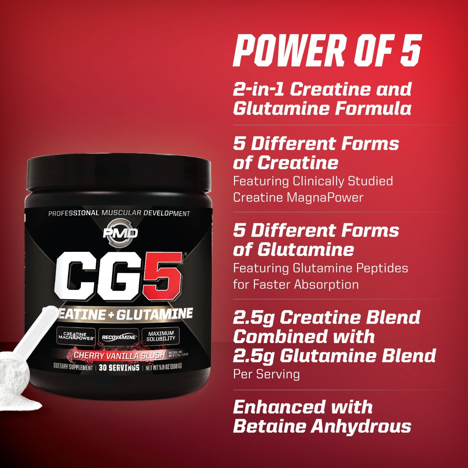 CG5 – Creatine/Glutamine Powder – Strength, Power & Recovery-Cherry Van 30 serve