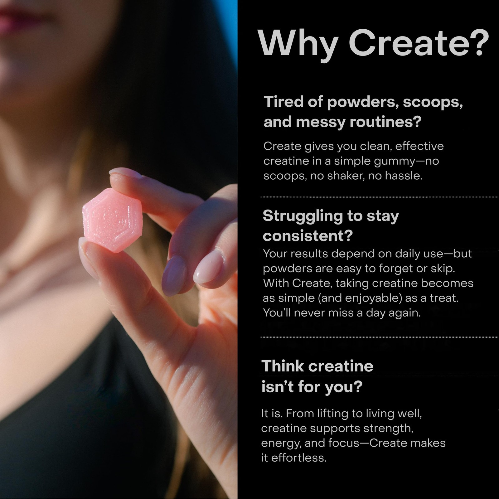 Create Creatine Gummies 90ct 1.5g Vegan Gluten-Free Focus Strength Endurance