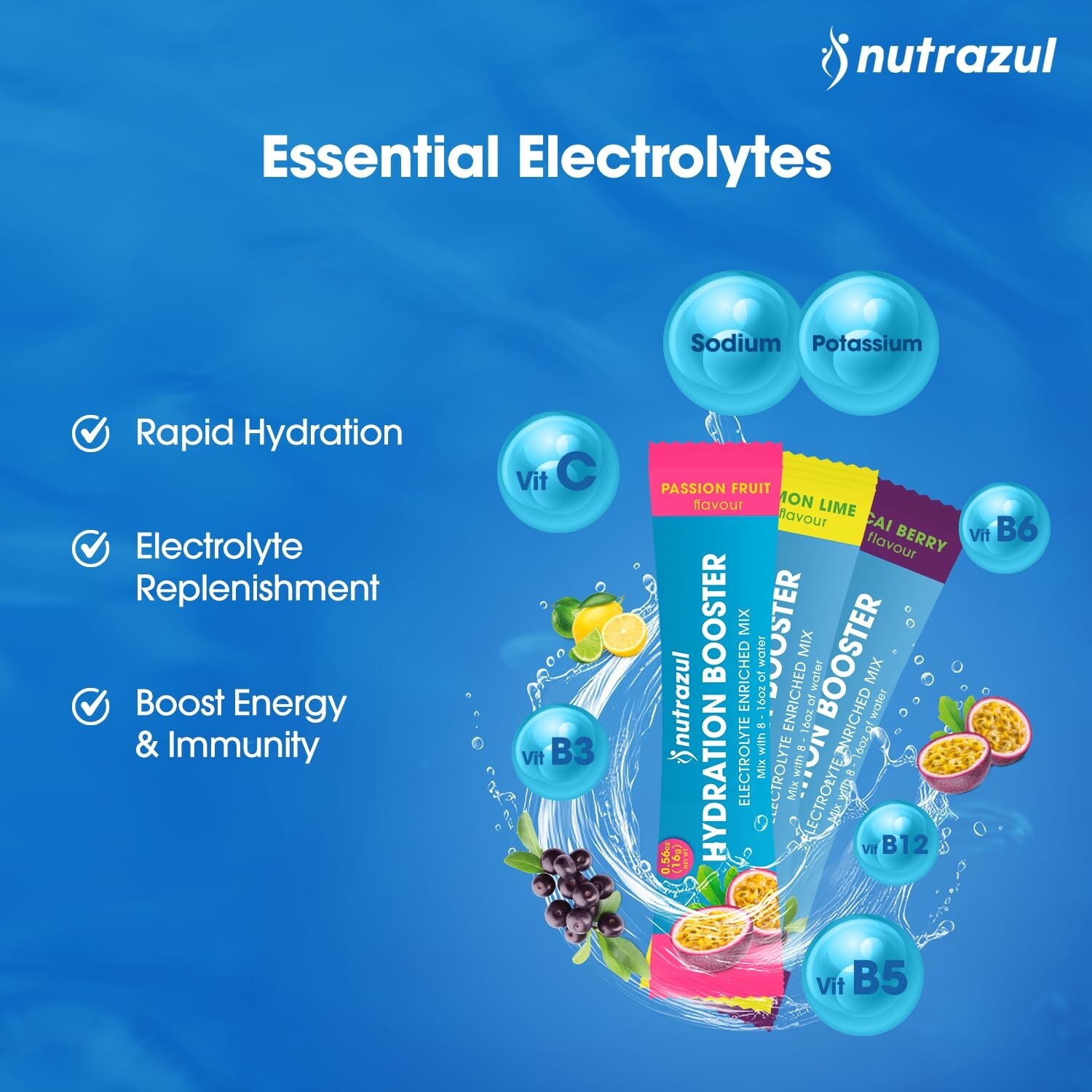 Rapid Hydration Booster Supplement Vitamin Mineral Electrolyte Mix Passion Fruit