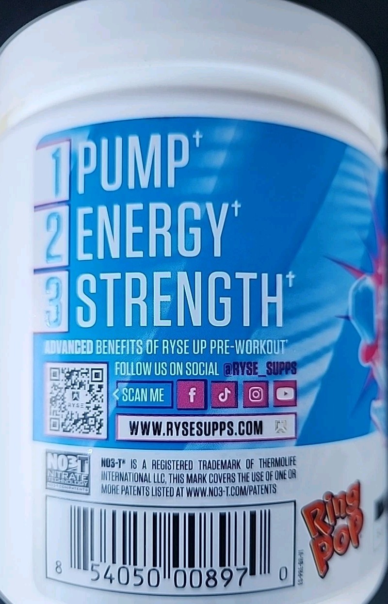 RYSE Pre Workout Powder 25 Servings Blue Raspberry Ring Pop 11.0 oz Exp 08/26