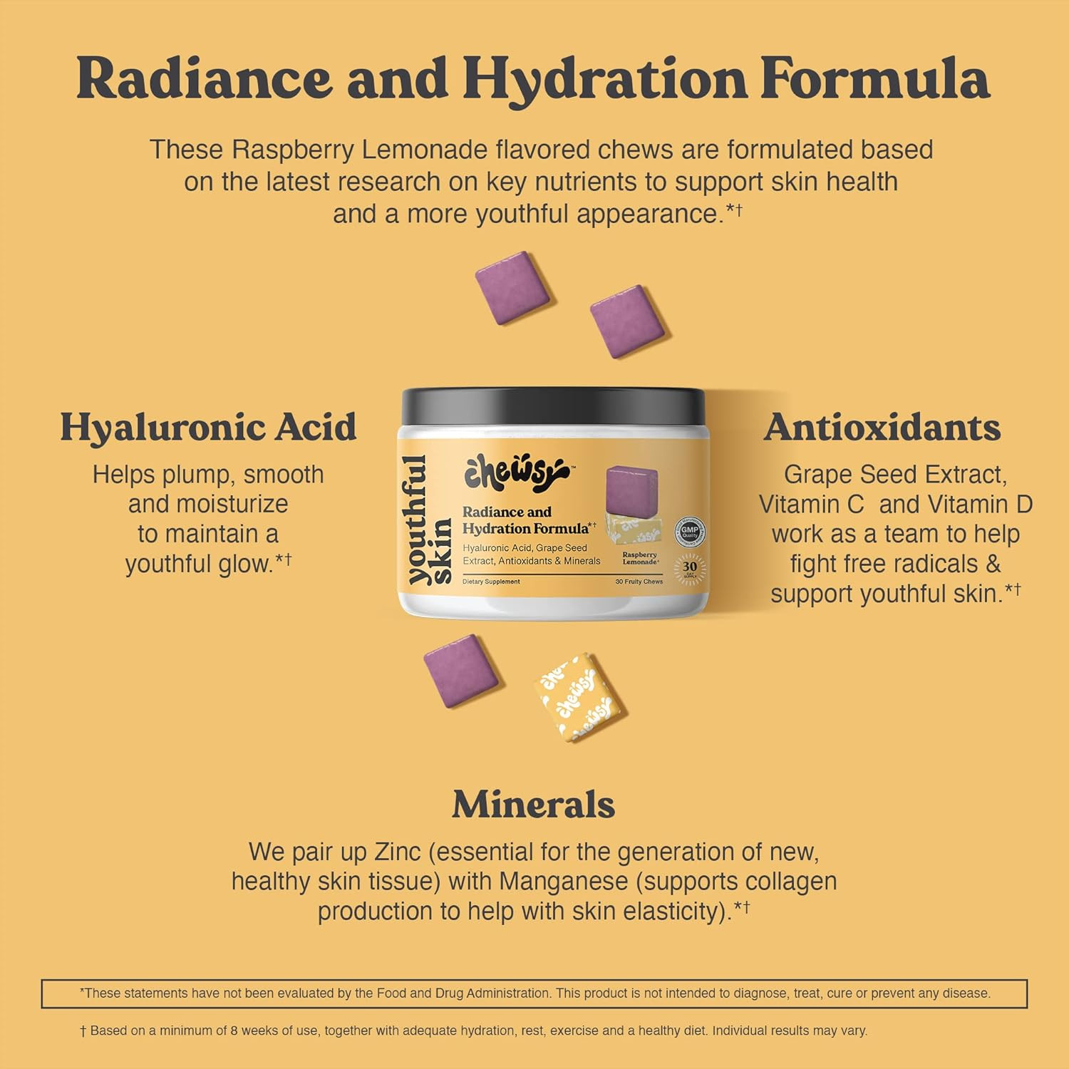 Youthful Skin, Fruity Chews Vitamins, Radiance & Hydration Formula, Hyaluroni…