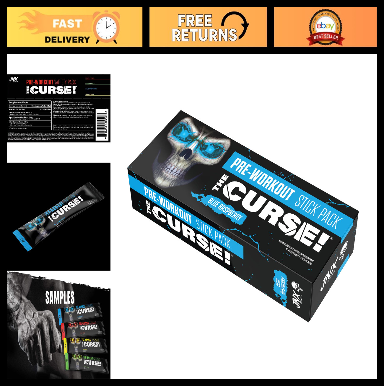 Pre Workout Powder with Creatine & Caffeine – Blue Raspberry, 5 Servings for Ene