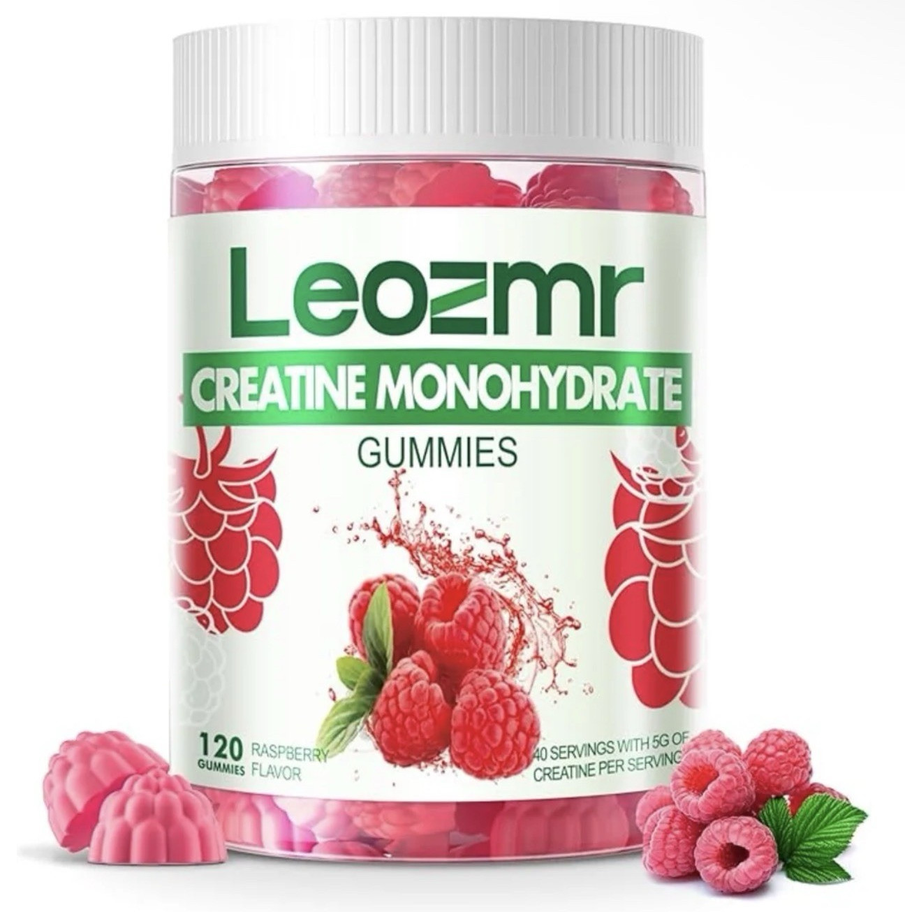 Leozmr Creatine Monohydrate Gummies Vegan Non-GMO Raspberry 120 ct 5g
