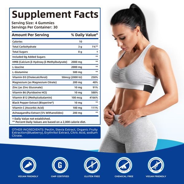 BAKAKOUL HMB and L-Leucine Gummies HMB and Leucine Supplement Supports Muscle…